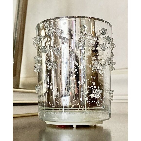 New Glam Luxe Shimmer Arctic Ice Silver Mercury Glass Light Up Flameless Candle - Picture 5 of 10